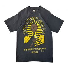 90s USA製 ツタンカーメン ファラオ エジプト ピラミッド メッセージ Tシャツ 覚醒 目覚め シングルステッチ フェード ブラック イエロー