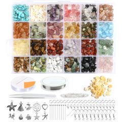 新品 NALER 天然石 ビーズ 手芸 さざれ石 25色 UVレジン封入素材 アクセサリーキット パワーストーン ジュエリー 幸運 ラッキー DIY用