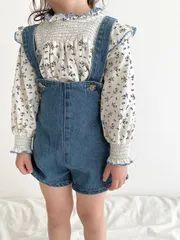 韓国子供服 デニム サロペット ショートサロペット ハイウエスト