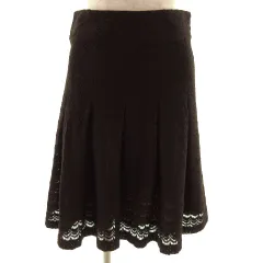 アプワイザーリッシェ Apuweiser-riche スカート ミディ丈 ボックスプリーツ 総レース ウール混 日本製 ブラウン 茶 2