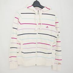 adidas アディダス マルチカラー ボーダー ジップアップ パーカー IVORY M
