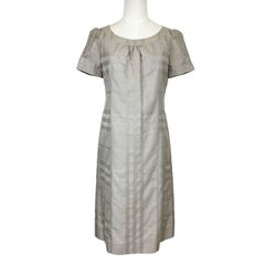 中古 バーバリーロンドン BURBERRY LONDON 半袖 ワンピース チェック総柄 シルク混 シャンパンゴールド 膝丈 レディース サイズ36