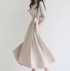 ロングワンピース 春 半袖 フォーマル 新品 ロング丈 マキシ丈 オフィス M