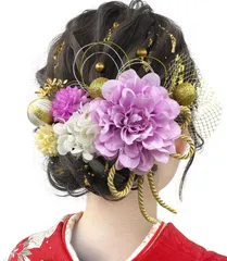 [JZOON] 成人式 髪飾り【10色展開】 ドライフラワー ダリア あじさい かすみ草 造花飾り ヘアアクセサリー 和玉 赤 ゴールド 水引 ヘッドパーツ 振袖 着物 卒業式 七五三 浴衣 袴 結婚式用 手作り 専用ケース付き Y3330