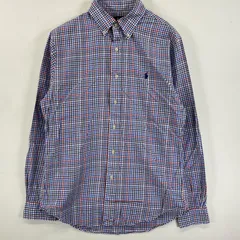古着 ラルフローレン RALPH LAUREN 長袖シャツ ボタンダウン ロゴ刺繍 ワンポイント M  パープル系 チェック メンズ