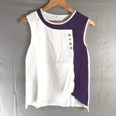 ノースリーブ タンクトップ カットソー ツーカラー ボタン 白 紫 2サイズ 2025090400125