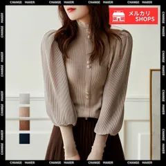 バルーン袖 リブニット トップス 韓国風 レディース 袖切り替え シフォンプリーツブラウス パフスリーブ ドッキングニット プチハイネック 春秋冬 プルオーバー ニット 襟フリル ニットソー オフィスカジュアル フェミニン レトロ CHZHUIMR-110