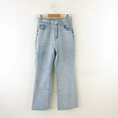 グレイル GRL フリンジヘムセミフレアデニムパンツ ジーンズ カットオフ 水色 S *T871