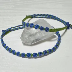 青 薔薇 お花ミサンガ (2本セット)