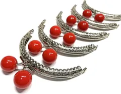 and.A がま口 10.5cm 丸型 5個セット 口金 あめ玉 シルバー ハンドメイド リメイク バッグ ポーチ 材料 DIY(レッド)