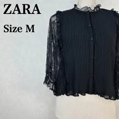ZARA ザラ シャーリング フリルネック レースブラウス サイズM ブラック