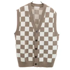 SENSE OF PLACE センスオブプレイス ブロックチェック柄 Vネック ニットベスト M アッシュブラウン アーバンリサーチ メンズ 古着
