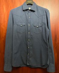 CIT LUXURY シャドーヘリンボーン柄長袖ウエスタンシャツ ネイビー 39-15 1/2サイズ