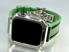 Apple Watch カスタム　ラバーバンド　アップルウォッチカバー　ベルト　TPUケース　グリーン&シルバー