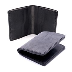 二つ折り財布　本ヌメ革　ブラック　カード札のみ収納　送料無料