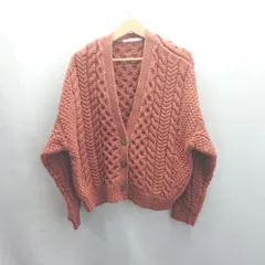 ◇ ⊇ K B Fケービーエフ ケーブル編み 長袖 ニットカーディガン サイズone レッド系 レディース E  【1505290000031】