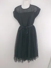 ◇ ◎ merlot plus チュール 大人かわいい フレンチスリーブ ロング ワンピース ブラック レディース P  【1307080000142】のサムネイル