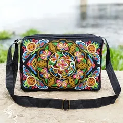 花柄刺繍クロスボディバッグ ショルダーバッグ 軽量 ストラップ 調整可能 カジュアルクロスバディバッグ アーティスティックフレイヤ―バッ