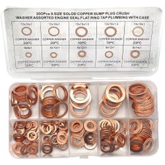 FJmark 銅リング クラッシュ ワッシャー 平座金 密封リング ガスケット シール パッキン 銅製 10サイズ (200個入り)