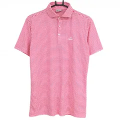 【新品】アディダス 半袖ポロシャツ 白×ピンク ボーダー ロゴ刺しゅう メンズ M/M ゴルフウェア adidas