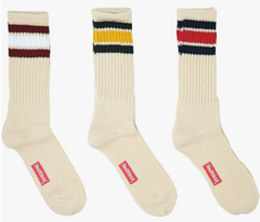 Healthknit ヘルスニット 靴下 メンズ レディース 3本ライン スケートソックス 3足セット クルー丈 白×ライン 25-28cm