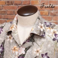 春夏/Fralbo/43cm/清涼シャツ リネン100％ 花柄 カプリカラー リゾート イタリア製 フラルボ 長袖 新品/カーキ/kc369/
