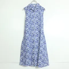 【美品！】ユニクロ LIBERTY-for-★ノースリーブワンピ リバティ柄 襟付き サイズM ブルー系 b9820