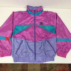 L　adidas ウインドブレーカー ナイロンジャケット マルチカラー アデイダス　ピンク エメラルドグリーン 薄紫　輸入　古着