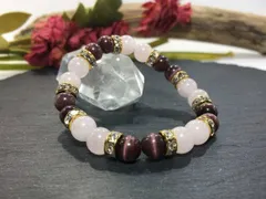 ローズクォーツ&キャッツアイ（パープル） パワーストーン ブレスレット （ゴールド）レディース 女性  数珠ブレス 開運 プレゼント ギフト  [q]