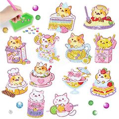 セット ステッカー 楽しい DIY ダイヤモンド ダイヤモンド アート ステッカー キッズ アート キッズ ステッカー DIY クリエイティブ DIY ダイヤモンド ステッカー 子供 ペインティング 大人 初心者への素敵なギフト (子猫 5D ダイヤモンド ア