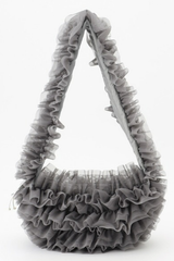 【新品・未使用】MONICA シアーチュールドロスバッグ グレー フリルバッグ トレンド 可愛いバッグ ショルダーバッグ 巾着バッグ モニカ ふわもこバッグ グレーコーデ