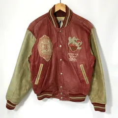 AVIREX レザージャケット 213591 レザー ブルゾン 山羊革 ジャケット ビッグロゴ ワッペン 古着 Sサイズ アヴィレックス アウター A13200◆