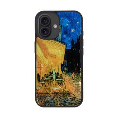 保護カバー アイフォン 夜のカフェテラス 名画シリーズ ] ワイヤレス充電 ストラップホール付き 着脱しやすい I27077i16 表面コーティング加工 光沢 パール [ ゴッホ 【国内正規品】 天然貝 ケース 16 iPhone ikins