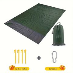 軽量防水ビーチマット　200x210cm/深緑　210Tポリエステルビーチマット防水　防砂　防湿　簡単にクリーンアップ　洗濯機可能（1ビーチマット　4固定ステーク　1カラビナ　1小包装）