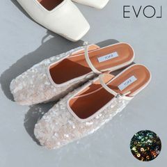 【爆速配送】【SALE50%OFF】【即納】 イーボル EVOL ソフトスクエアフラットミュール 靴 シューズ サンダル フラットシューズ スパンコール iw5381