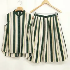 マッキントッシュフィロソフィー MACKINTOSH PHILOSOPHY ストライプ セットアップ ノースリーブ ブラウス フレア スカート 美品 38 グリーン系のサムネイル