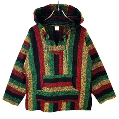 メキシコ製メキシカンパーカーBAJAバハフーディメキパカストライプラスタカラーレゲエカラー黒ブラック赤レッド黄色イエロー緑グリーンヒッピーサーフカルチャーセラーピブランケットvintageヴィンテージ41010