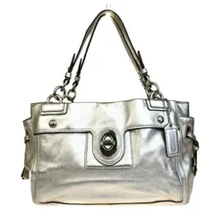 【中古】 美品 コーチ COACH ペイトン キャリーオール ハンドバッグ シルバー レザー 14522 07JA209