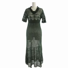 ランデブー RANDEBOO Crochet knit dress ワンピース ロング メッシュ プルオーバー Vネック 半袖 F 緑 グリーン /EE