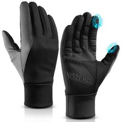 [OZERO] 手袋 メンズ サイクルグローブ 秋冬 春 防寒 スマホ対応 暖かい おしゃれ 高伸縮性 超軽量（47ｇ） ブラック