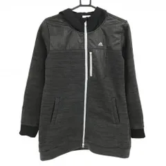 【美品】アディダス ニットジップパーカー ダークグレー×黒 一部柄 裏起毛 切替素材  メンズ L/G ゴルフウェア adidas