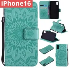 手帳型スマホケースiPhone16 iPhoneケース（彫りフラワー/グリーン）