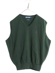 【お得なクーポン配布中!】 90s ポロゴルフ ラルフローレン Vネック コットン ニット ベスト メンズ L / オールド ポロ セーター 重ね着 ワンポイント プルオーバー 緑