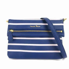 サマンサタバサ Samantha Thavasa 美品 ショルダーバッグ クラッチ 2WAY ボーダー レザー 青 ブルー ■GY14