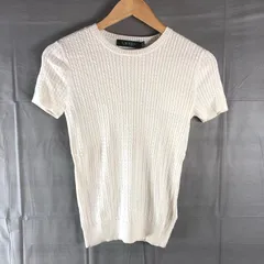 ローレンラルフローレン LAUREN RALPH LAUREN カットソー 半袖 ニット ケーブル編み ロゴ刺繡 リブ 白系 SPサイズ 951061