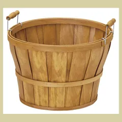 『ウッド』丸タイプバスケット「35×24cm」（両手持ち）　※ウッドチップ,木,皮,かご,器,リーズナブル,アジアン雑貨,バスケット,ケース,箱,インテリア,茶色,カントリー,和,バケツ型,円形,ラウンド,天然素材,持ち手