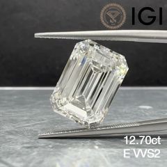 12.7ct E VVS2 Emerald Cut ラボグロウンダイヤモンド ルース エメラルドカット ファンシーシェイプ IGI鑑定書付き オーダーメイド セッティング ラボダイヤ シンプルデザイン リング作成 ネックレス作成 刻印 爪留め