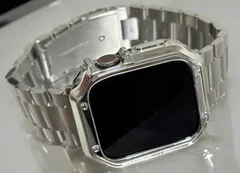 s銀厚★Apple Watchバンド 316Lステンレスベルト メッキ加工TPUケース アップルウォッチ保護カバー 極厚シリコン ★全シリーズ・サイズ対応★ 38mm40mm41mm42mm44mm45mm46mm49mm  ultra ウルトラ SEシリーズ