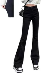 motayu18 ストレスなし 細見え スキニーパンツ レディース ズボン 黒パンツレディース ジーンズ ジーパン フレア ウエストゴム ストレッチ ハイウエスト(ブラック,  S)