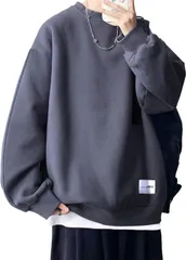 トレーナー メンズ 長袖 プルオーバー 裏起毛 重ね着風 スウェット 無地 パーカー 大きいサイズ 丸襟 tシャツ トップス カジュアル size L